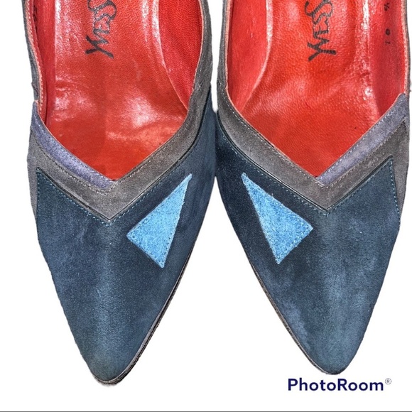 Vintage YSL Suede Colorblock Pumps Heels - Picture 2 of 10